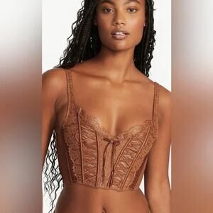 Victoria’s Secret Dream Angels Corset Bustier Bra Small Brown Gold Lace Lingerie
